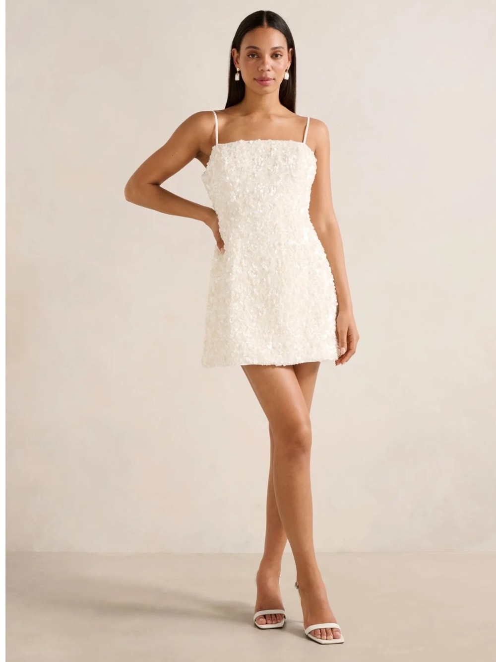 wild fable Ivory 3d floral Textured Spaghetti-Strap Mini Dress